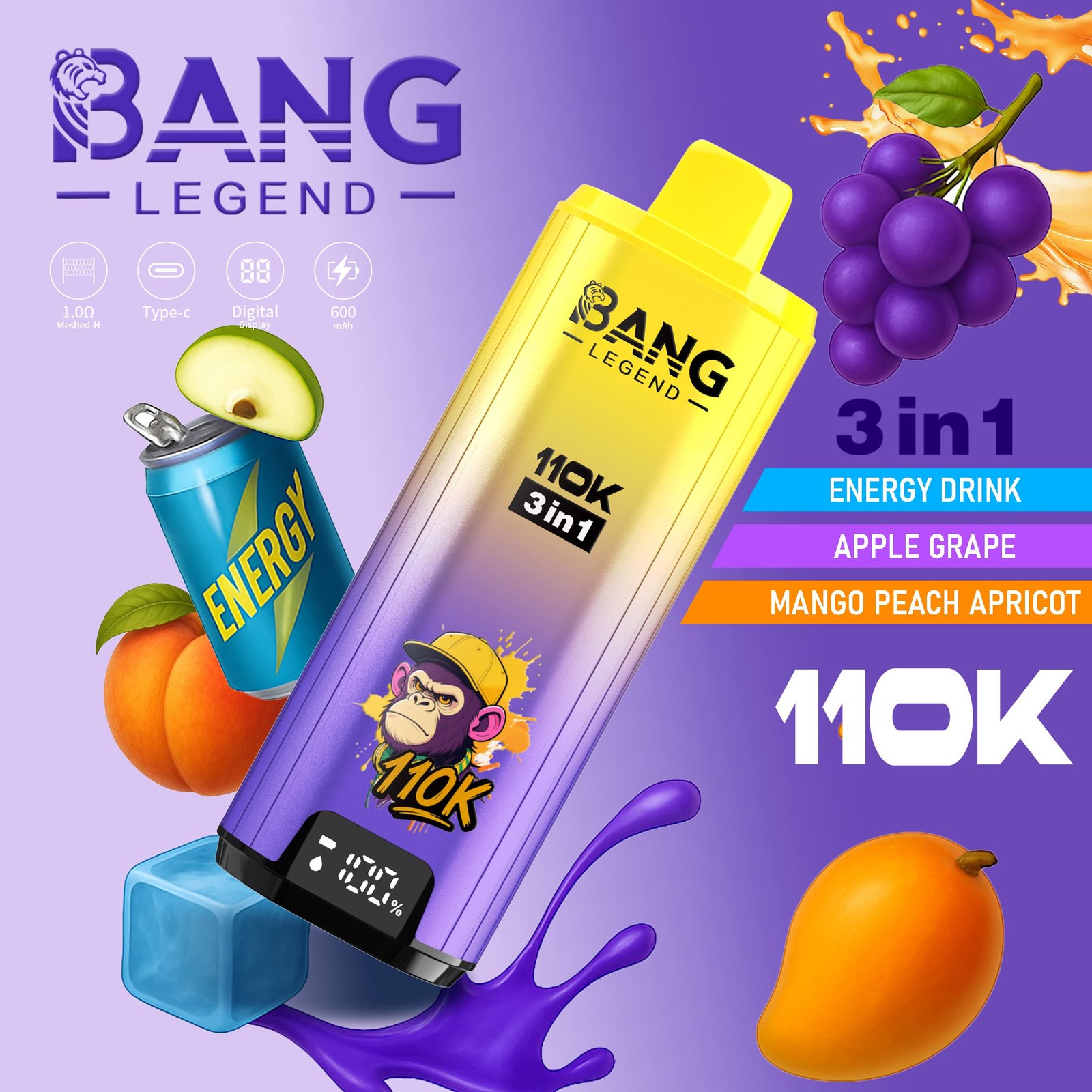 Bang Legend 110000 Puffs 3 w 1 Smaki – Jednorazowy E-Papieros Z Niezrównaną Wydajnością i Wszechstronnością Smaków! - obrazek 5